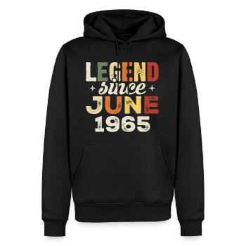Juin 1965 Cadeau d’anniversaire Juin 1965 Juin 1965 - Sweat à capuche Premium bio Homme - noir - Devant - Nico (187cm)