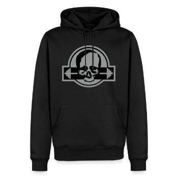 Bodybuilding / skull / Deadlift / Bodyfit - Männer Premium Bio Hoodie - Schwarz - Vorne - Nico (187cm)