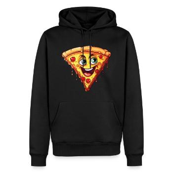 Pizza Pizza Tranche Visage Rires Pizzeria Drôle - Sweat à capuche Premium bio Homme - noir - Devant - Nico (187cm)