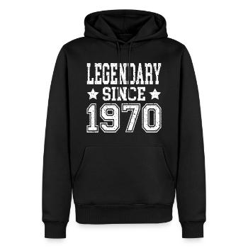 Légendaire depuis 1970 - Sweat à capuche Premium bio Homme - noir - Devant - Nico (187cm)