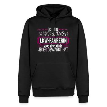 LKW-FAHRERIN - Verrückt - Männer Premium Bio Hoodie - Schwarz - Vorne - Nico (187cm)