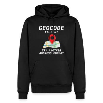 Géocodage Échec Adresse Format SIG Humour - Sweat à capuche Premium bio Homme - noir - Devant - Nico (187cm)