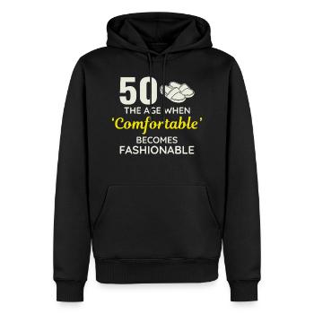 50e anniversaire pantoufles confortables à la mode - Sweat à capuche Premium bio Homme - noir - Devant - Nico (187cm)