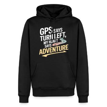 GPS sagt links abbiegen Mein Herz sagt Abenteuer GIS - Männer Premium Bio Hoodie - Schwarz - Vorne - Nico (187cm)