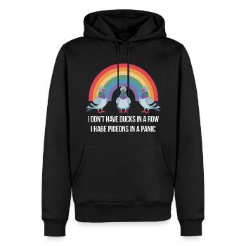 Pigeon Panic Humor Fun - Men’s Premium Organic Hoodie - black - Front - Nico (187cm)