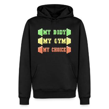 Mein Körper Mein Fitnessstudio Meine Wahl Humor Bodybuilding - Männer Premium Bio Hoodie - Schwarz - Vorne - Nico (187cm)