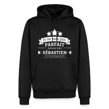 Sébastien - Presque parfait - Sweat à capuche Premium bio Homme - noir - Devant - Nico (187cm)