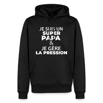 Je Suis un Super Papa, Humour Cadeau Papa - Sweat à capuche Premium bio Homme - noir - Devant - Nico (187cm)