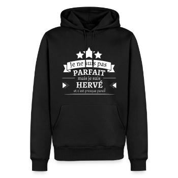 Hervé - Presque parfait - Sweat à capuche Premium bio Homme - noir - Devant - Nico (187cm)