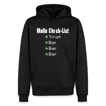 Mallorca/Malle Checklist - Männer Premium Bio Hoodie - Schwarz - Vorne - Nico (187cm)