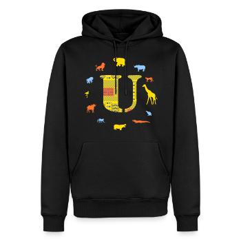 afrique u - Sweat à capuche Premium bio Homme - noir - Devant - Nico (187cm)