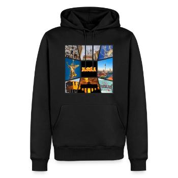 Berlin Skyline Allemagne City Collage Vintage - Sweat à capuche Premium bio Homme - noir - Devant - Nico (187cm)