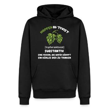 Hopfenaktivist Eine Person die für ihr kühles Bier - Männer Premium Bio Hoodie - Schwarz - Vorne - Nico (187cm)