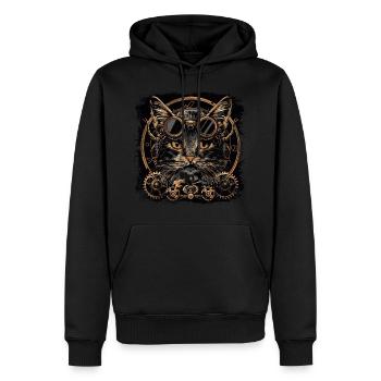Steampunk Cat - Men’s Premium Organic Hoodie - black - Front - Nico (187cm)