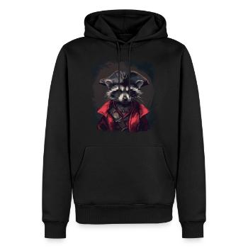 Waschbär Pirat - Männer Premium Bio Hoodie - Schwarz - Vorne - Nico (187cm)