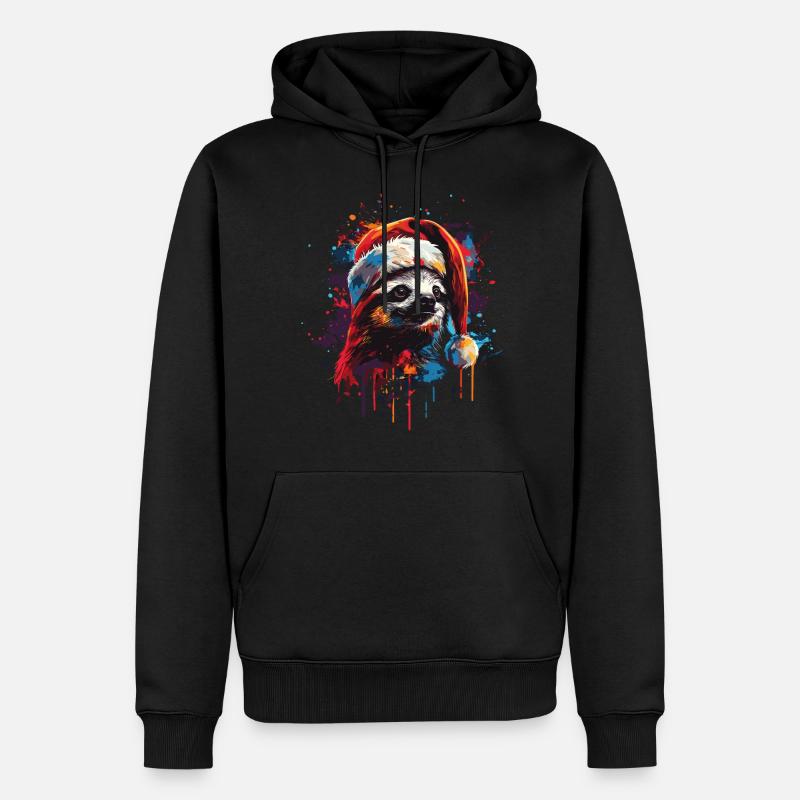 Faultier feiert Weihnachten - Männer Premium Bio Hoodie - Schwarz