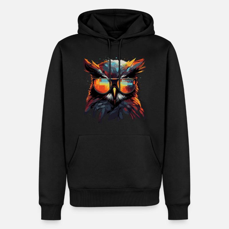 Lustige Eule mit Brille - Männer Premium Bio Hoodie - Schwarz