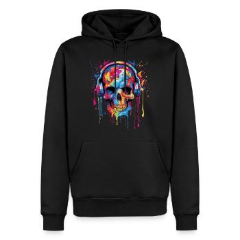 Le crâne de zombie aime la musique - Sweat à capuche Premium bio Homme - noir - Devant - Nico (187cm)