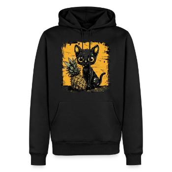 Ananas et chat - Sweat à capuche Premium bio Homme - noir - Devant - Nico (187cm)