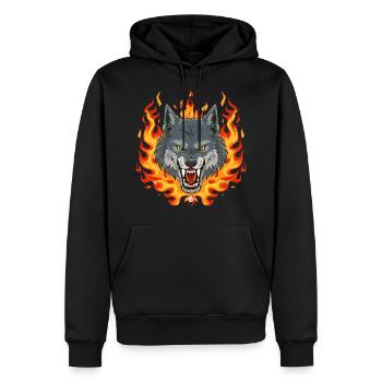 02 Wolf Fire Flames - Men’s Premium Organic Hoodie - black - Front - Nico (187cm)