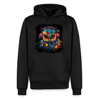 Discjockey Eule hört Musik über Kopfhörer - Männer Premium Bio Hoodie - Schwarz - Vorne - Nico (187cm)