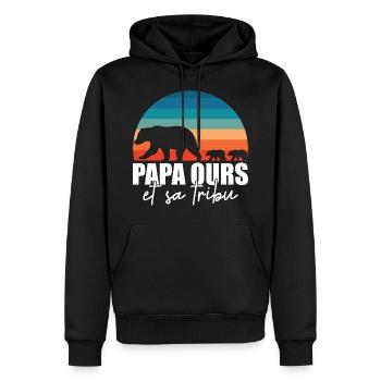 Papa ours - Petits ours - Sweat à capuche Premium bio Homme - noir - Devant - Nico (187cm)