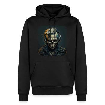 Cyborg Zombie Schädel Disc Jockey - Männer Premium Bio Hoodie - Schwarz - Vorne - Nico (187cm)