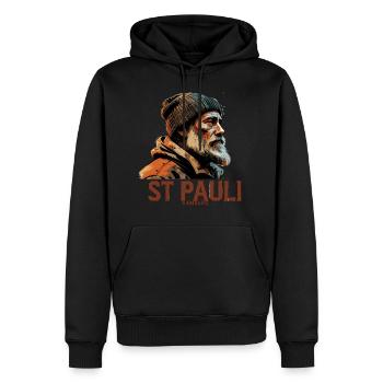 Vieil homme Capitaine Hambourg St Pauli Ouvrier portuaire - Sweat à capuche Premium bio Homme - noir - Devant - Nico (187cm)