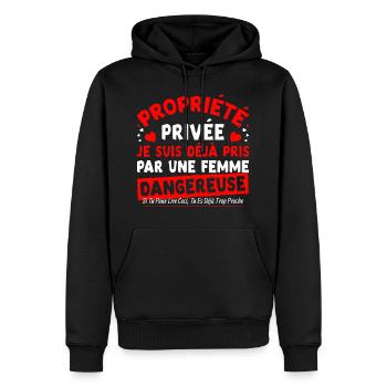 Humour homme couple Propriété privée femme jalouse - Sweat à capuche Premium bio Homme - noir - Devant - Nico (187cm)