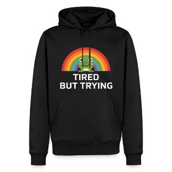 Fatigué mais toujours drôle - Sweat à capuche Premium bio Homme - noir - Devant - Nico (187cm)
