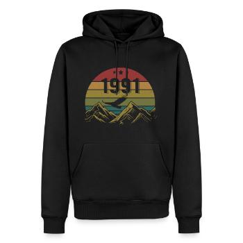 1991 Jahrgang Geburtstag 1991 Retro Geschenkidee - Männer Premium Bio Hoodie - Schwarz - Vorne - Nico (187cm)