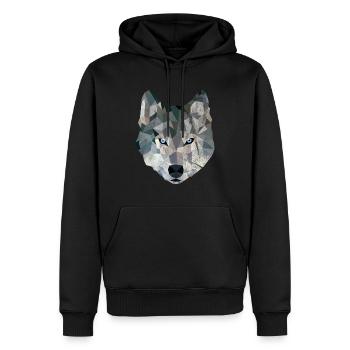 Loup géométrique - Sweat à capuche Premium bio Homme - noir - Devant - Nico (187cm)