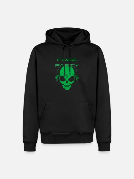 Free party - skull sound system - Sweat à capuche Premium bio Homme - noir