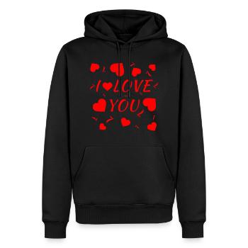 I Love You - Männer Premium Bio Hoodie - Schwarz - Vorne - Nico (187cm)