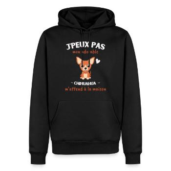 J'peux pas, mon Chihuahua m'attend! - Sweat à capuche Premium bio Homme - noir - Devant - Nico (187cm)