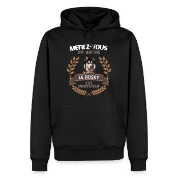 Méfiez vous du maître - Husky - Sweat à capuche Premium bio Homme - noir - Devant - Nico (187cm)