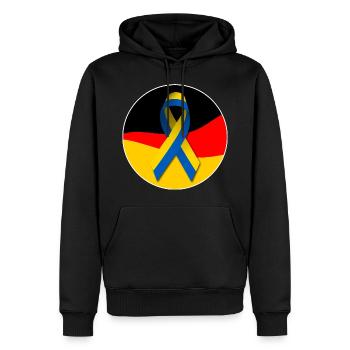 Drapeau allemand avec ruban de paix ukrainien - Sweat à capuche Premium bio Homme - noir - Devant - Nico (187cm)