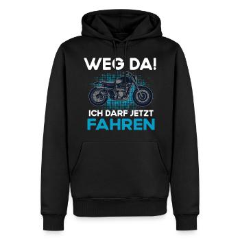 Motorradfahr Biker Motorrad Führerschein Bestanden - Männer Premium Bio Hoodie - Schwarz - Vorne - Nico (187cm)