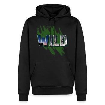 Coole Wildinschrift mit einem Wolf - Männer Premium Bio Hoodie - Schwarz - Vorne - Nico (187cm)