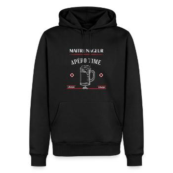 maître nageur, sauvetage, apéro time, cadeau bière - Sweat à capuche Premium bio Homme - noir - Devant - Nico (187cm)