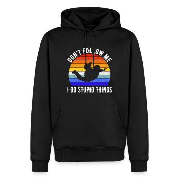 Folge mir nicht Ich mache dumme Sachen - Fallschirmspringen I - Männer Premium Bio Hoodie - Schwarz - Vorne - Nico (187cm)