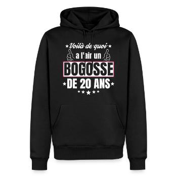 Bogosse de 20 Ans idée Cadeau d'anniversaire 20ans - Sweat à capuche Premium bio Homme - noir - Devant - Nico (187cm)
