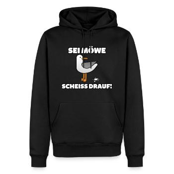 Sei Möwe - Scheiss drauf | dream Artworks - Männer Premium Bio Hoodie - Schwarz - Vorne - Nico (187cm)