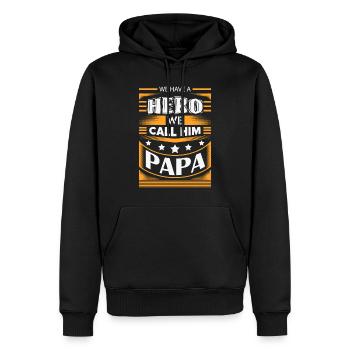 PAPA IS A HERO - Sweat à capuche Premium bio Homme - noir - Devant - Nico (187cm)