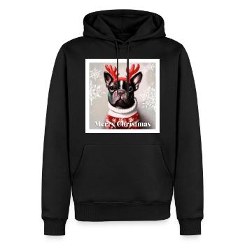 Süße glückliche französische Bulldogge in einem Weihnachtspullover. - Männer Premium Bio Hoodie - Schwarz - Vorne - Nico (187cm)