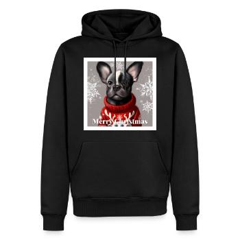 Festliche französische Bulldogge in einem süßen Pullover. - Männer Premium Bio Hoodie - Schwarz - Vorne - Nico (187cm)