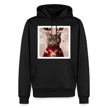 Süße britische Katze im Weihnachtspullover. - Männer Premium Bio Hoodie - Schwarz - Vorne - Nico (187cm)