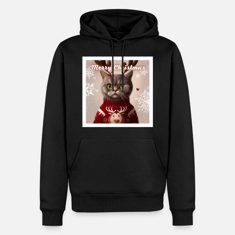 Süße britische Katze im Weihnachtspullover. - Männer Premium Bio Hoodie - Schwarz