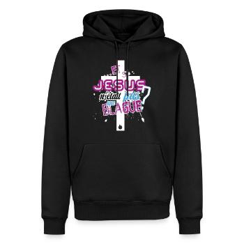 Et si Jésus n'était pas une blague - Sweat à capuche Premium bio Homme - noir - Devant - Nico (187cm)