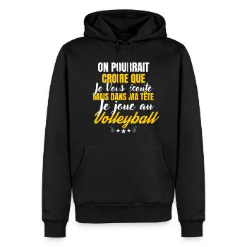 Dans ma Tête je joue au volleyball - Sweat à capuche Premium bio Homme - noir - Devant - Nico (187cm)